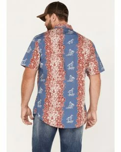 Roper Tin Haul Men's Paniolo Tropical Horse Print Short Sleeve Western Shirt  Blue -Roper Shop 2000370649 400 P4