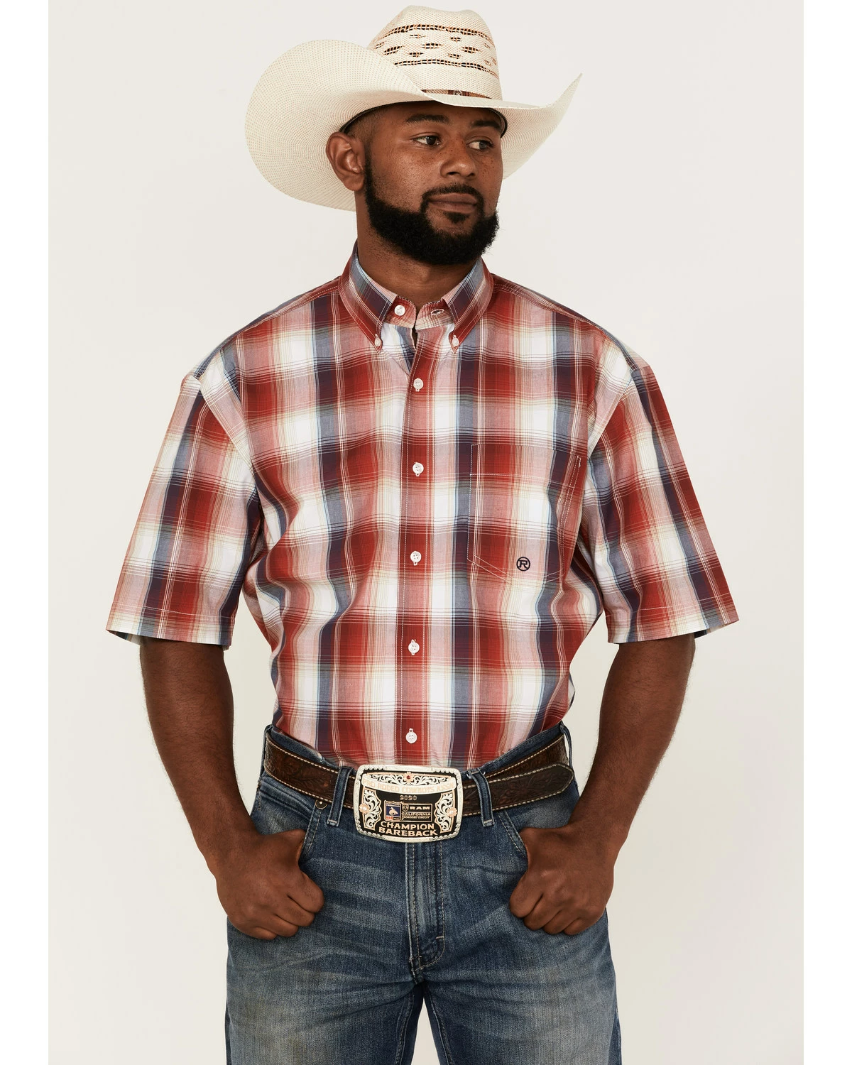 Roper Men's Liberty Bell Large Apple Plaid Short Sleeve Button-Down Western Shirt Red 7 Roper Men's Liberty Bell Large Apple Plaid Short Sleeve Button-Down Western Shirt Red - Image 5