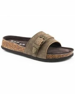 Roper Women's Phoenican Vintage Leather Buckle Slide SandalĀ Brown