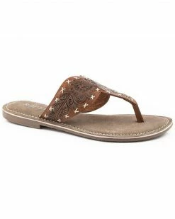 Roper Women's Juliet Hand Tooled Thong SandalĀ Tan