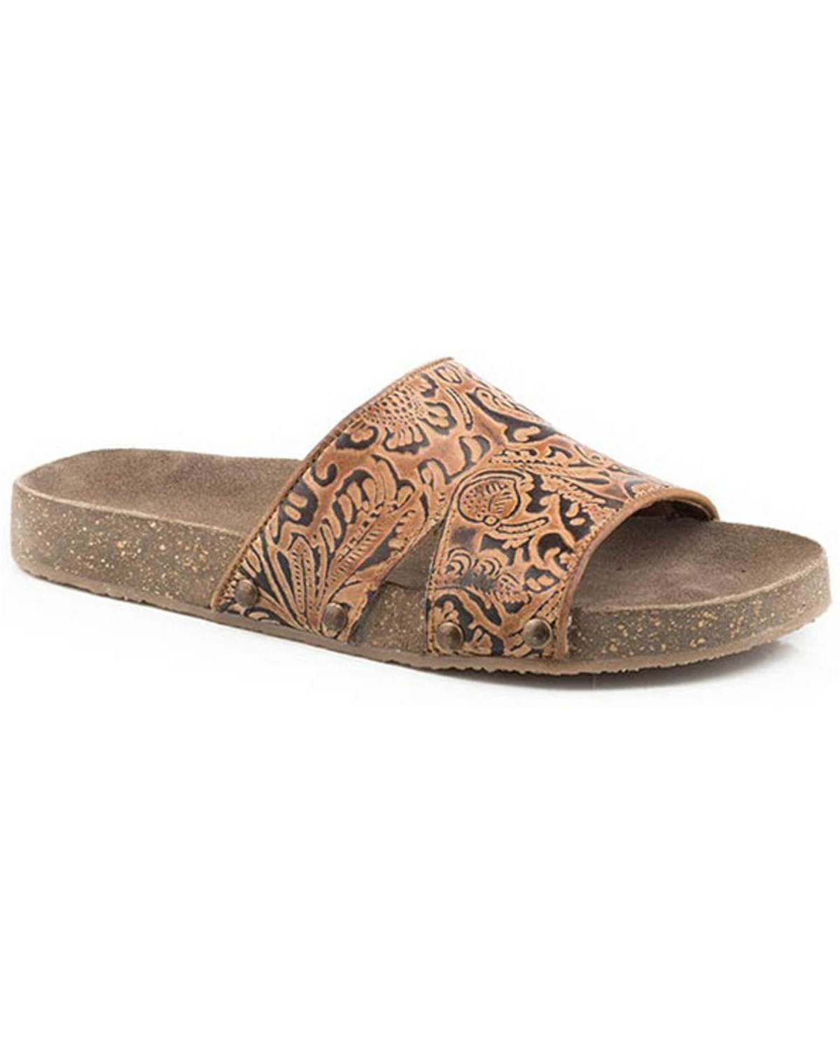 Roper Women's Destiny Floral Embossed Slide Sandal Tan 4 Roper Women's Destiny Floral Embossed Slide Sandal Tan - Image 2