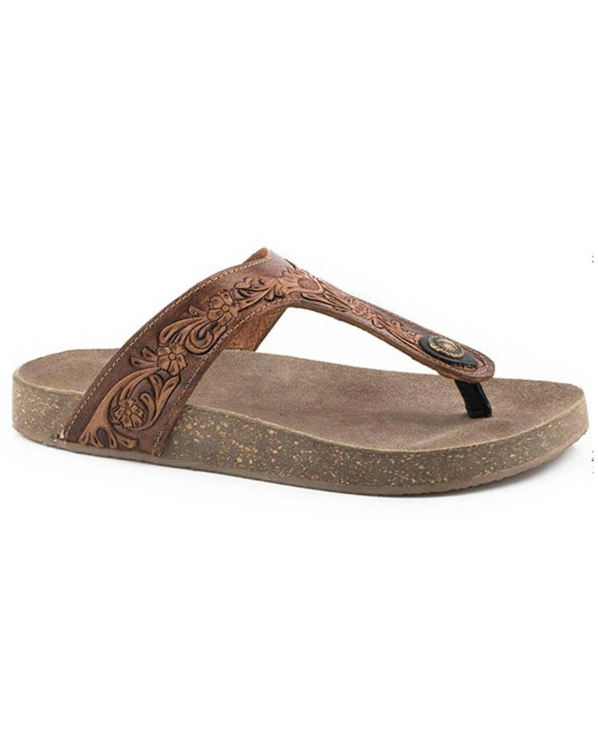 Roper Women's Miranda Tooled Floral Thong Sandal Brown 4 Roper Women's Miranda Tooled Floral Thong Sandal Brown - Image 2