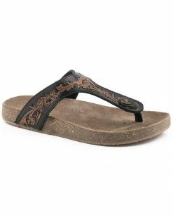 Roper Women's Miranda Tooled Floral Sandals Black 5 Roper Women's Miranda Tooled Floral Sandals Black -Roper Shop 2000377839 001 P1 1