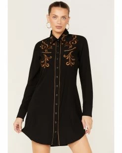 Roper Women's Western Embroidered Shirt Dress Black 11 Roper Women's Western Embroidered Shirt Dress Black -Roper Shop 2000378227 001 P1 1