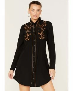 Roper Women's Western Embroidered ShirtĀ Dress Black