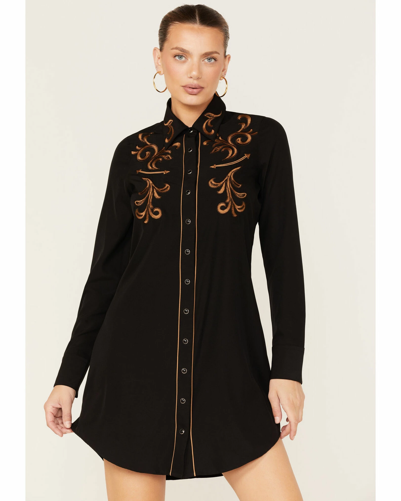Roper Women's Western Embroidered Shirt Dress Black 3 Roper Women's Western Embroidered Shirt Dress Black
