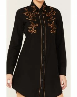 Roper Women's Western Embroidered Shirt Dress Black 9 Roper Women's Western Embroidered Shirt Dress Black -Roper Shop 2000378227 001 P3