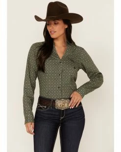 Roper Women's Medallion Print Long Sleeve Snap Western Shirt Green 11 Roper Women's Medallion Print Long Sleeve Snap Western Shirt Green -Roper Shop 2000378230 300 P1 1