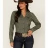Roper Women's Medallion Print Long Sleeve Snap Western Shirt Green -Roper Shop 2000378230 300 P1