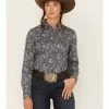 Roper Women's Paisley Print Long Sleeve Snap Western Shirt Blue -Roper Shop 2000378234 400 P1