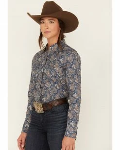 Roper Women's Paisley Print Long Sleeve Snap Western Shirt Blue -Roper Shop 2000378234 400 P2