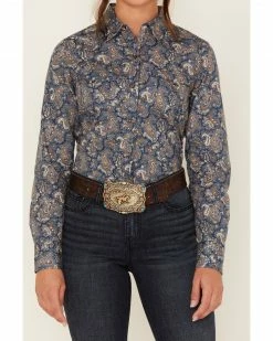 Roper Women's Paisley Print Long Sleeve Snap Western Shirt Blue -Roper Shop 2000378234 400 P3