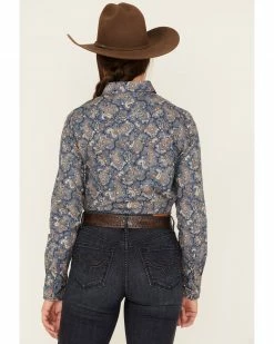 Roper Women's Paisley Print Long Sleeve Snap Western Shirt Blue -Roper Shop 2000378234 400 P4