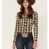 Roper Stetson Women's Plaid Print Long Sleeve Snap Western Shirt Olive -Roper Shop 2000378235 341 P1