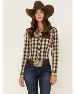 Roper Stetson Women's Plaid Print Long Sleeve Snap Western Shirt Olive
