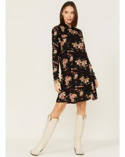 Roper Karman Women's Retro Rodeo Print Shirt Dress Black 11 Roper Karman Women's Retro Rodeo Print Shirt Dress Black -Roper Shop 2000378236 001 P1 1