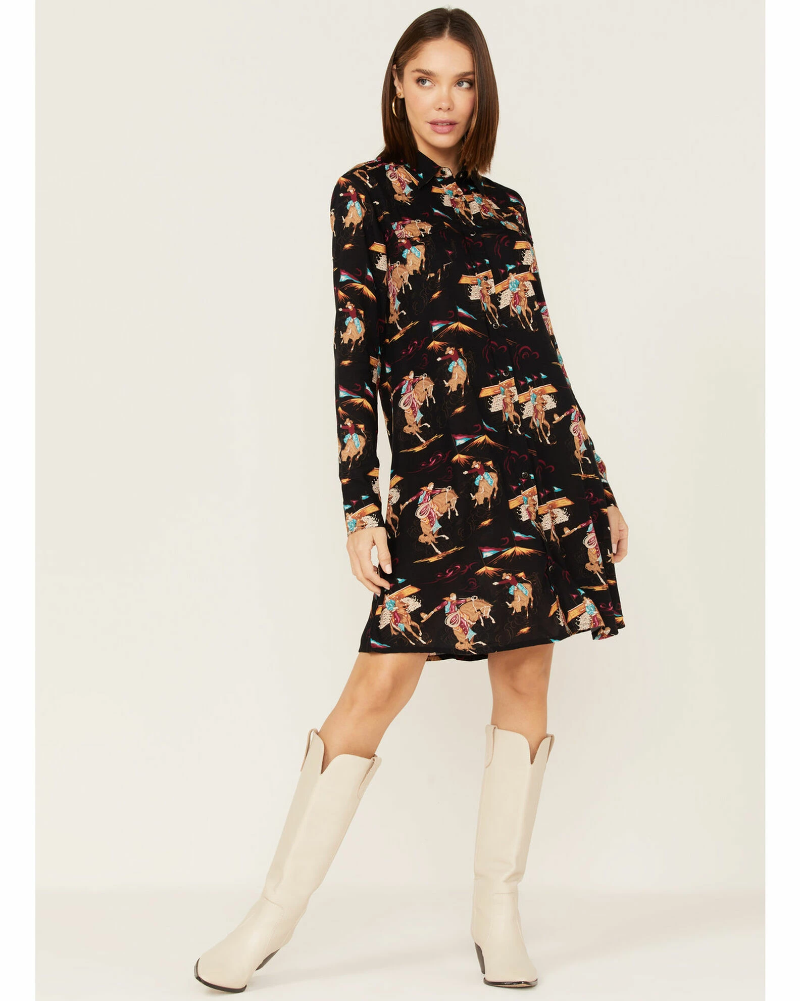 Roper Karman Women's Retro Rodeo Print Shirt Dress Black 3 Roper Karman Women's Retro Rodeo Print Shirt Dress Black