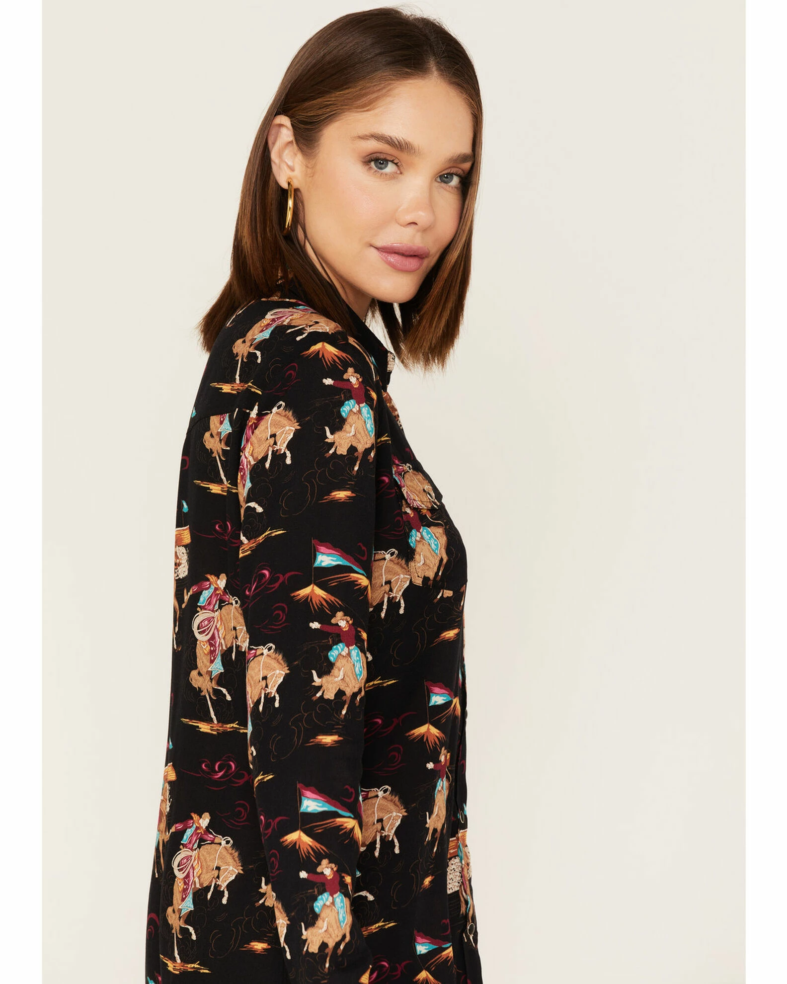 Roper Karman Women's Retro Rodeo Print Shirt Dress Black 4 Roper Karman Women's Retro Rodeo Print Shirt Dress Black - Image 2