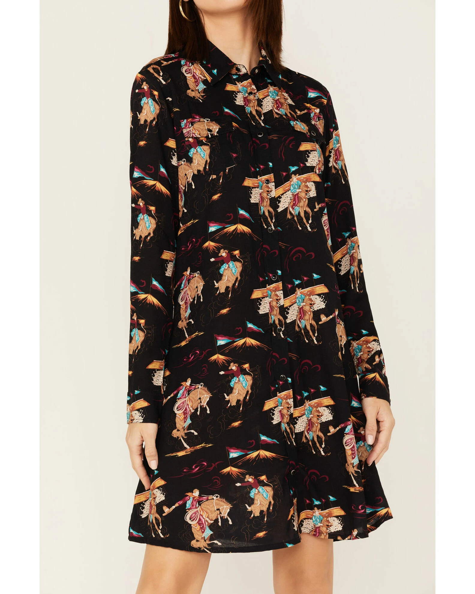 Roper Karman Women's Retro Rodeo Print Shirt Dress Black 5 Roper Karman Women's Retro Rodeo Print Shirt Dress Black - Image 3