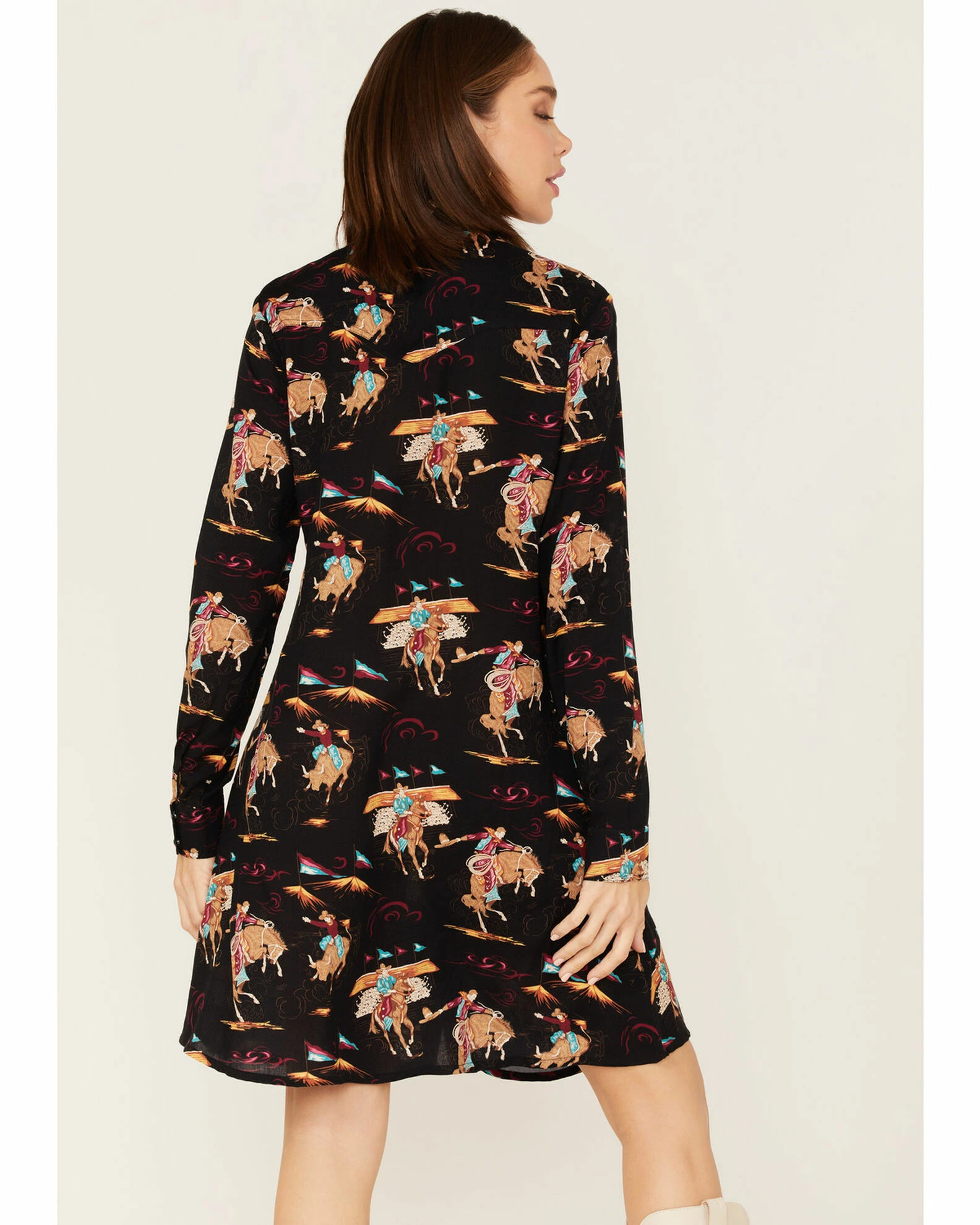 Roper Karman Women's Retro Rodeo Print Shirt Dress Black 6 Roper Karman Women's Retro Rodeo Print Shirt Dress Black - Image 4