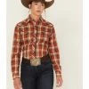 Roper Women's Plaid Print Long Sleeve Snap Western Shirt Rust Copper