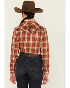 Roper Women's Plaid Print Long Sleeve Snap Western Shirt Rust Copper -Roper Shop 2000378237 220 P4