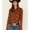 Roper Women's Steer Head Skull Print Long Sleeve Snap Western Shirt Brown 1 Roper Women's Steer Head Skull Print Long Sleeve Snap Western Shirt Brown -Roper Shop 2000378239 200 P1