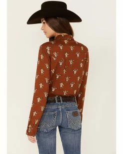 Roper Women's Steer Head Skull Print Long Sleeve Snap Western Shirt Brown 10 Roper Women's Steer Head Skull Print Long Sleeve Snap Western Shirt Brown -Roper Shop 2000378239 200 P4
