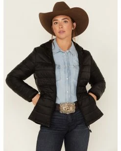 Roper Women's Quilted Parachute Hooded Down Jacket Black