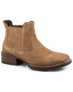 Roper Men's Lucas Romeo Cow Suede Performance Western Ankle Boots - Square Toe  Tan -Roper Shop 2000379052 280 P1 1