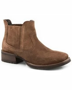 Roper Men's Lucas Romeo Cow Suede Performance Western Ankle Boots - Square Toe Brown