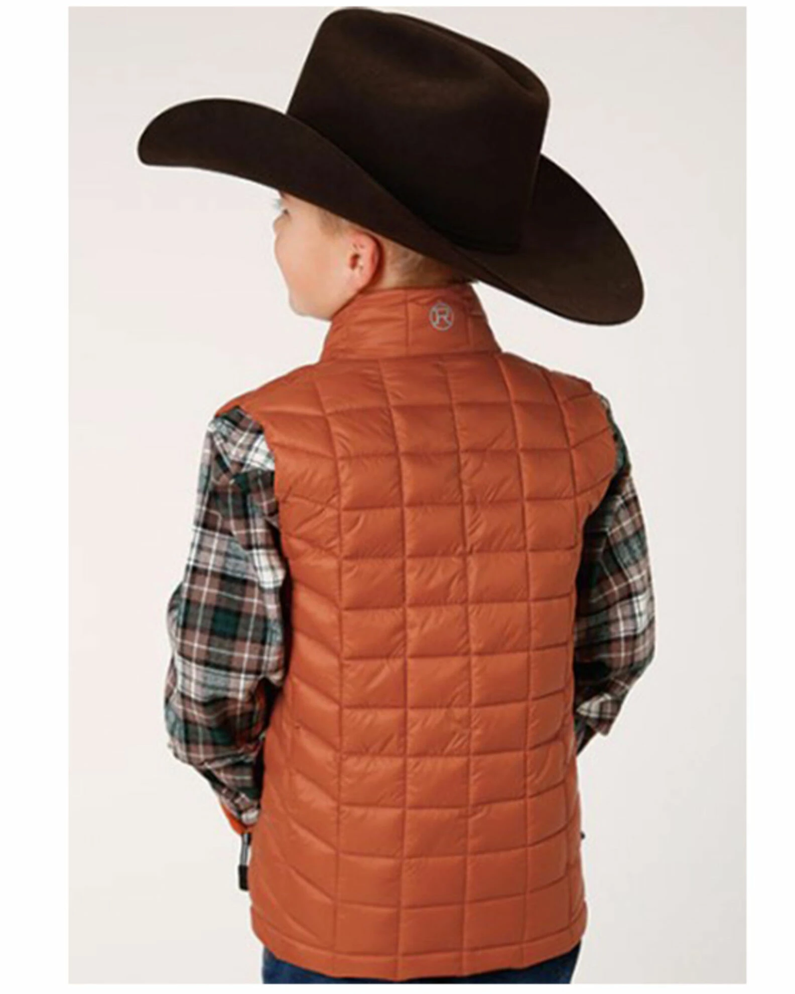 Roper Boys' Quilted Puffer Zip Vest Orange 4 Roper Boys' Quilted Puffer Zip Vest Orange - Image 2