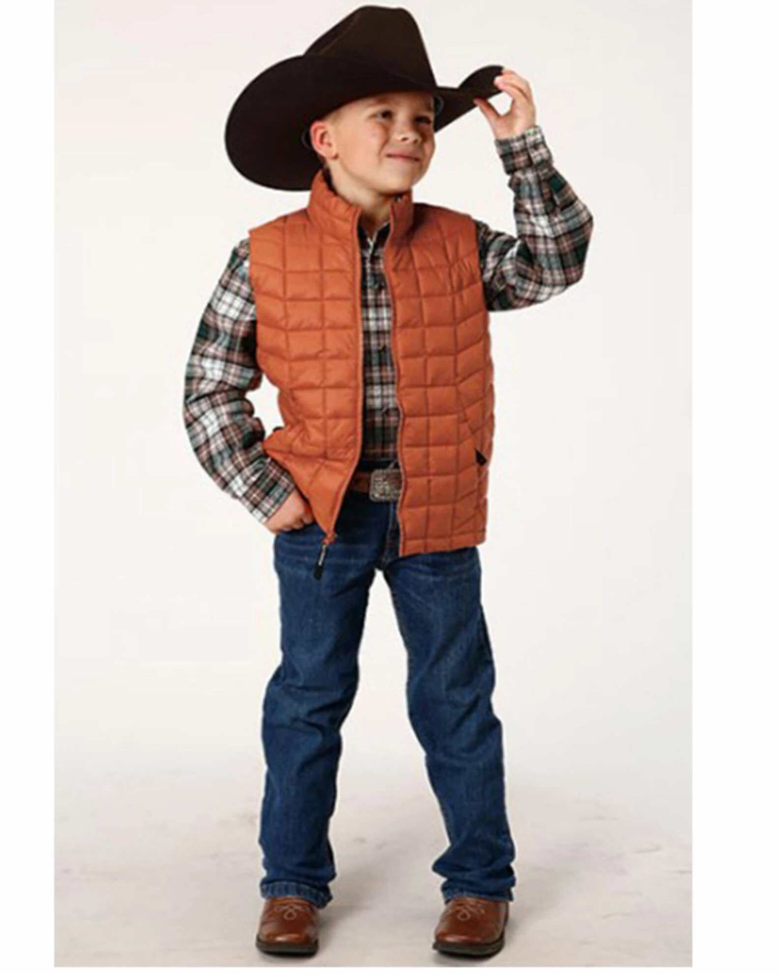 Roper Boys' Quilted Puffer Zip Vest Orange 5 Roper Boys' Quilted Puffer Zip Vest Orange - Image 3
