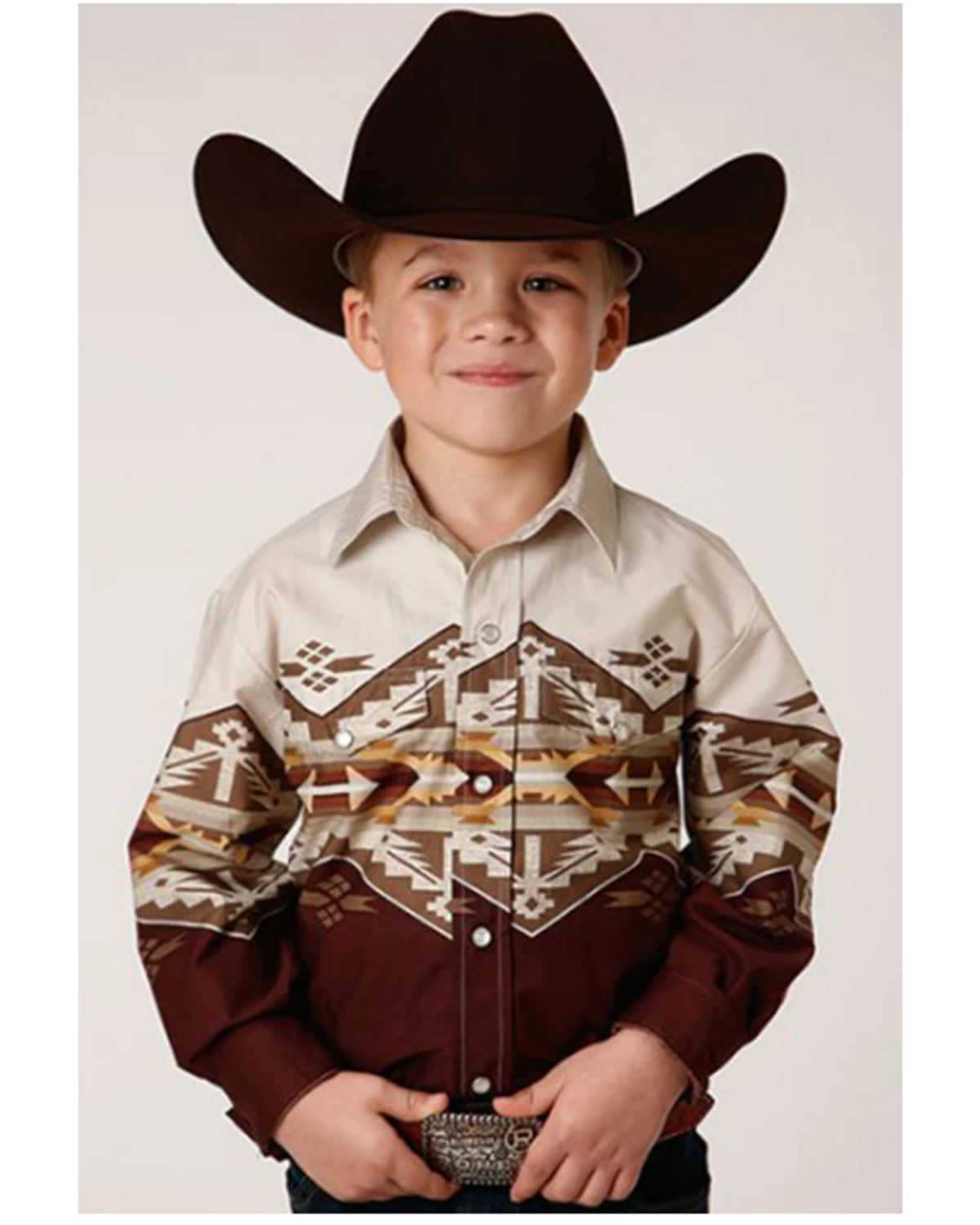 Roper Boys' Southwestern Border Print Long Sleeve Snap Western Shirt White 6 Roper Boys' Southwestern Border Print Long Sleeve Snap Western Shirt White - Image 4