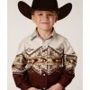 Roper Boys' Southwestern Border Print Long Sleeve Snap Western Shirt White 1 Roper Boys' Southwestern Border Print Long Sleeve Snap Western Shirt White -Roper Shop 2000379155 100 P1