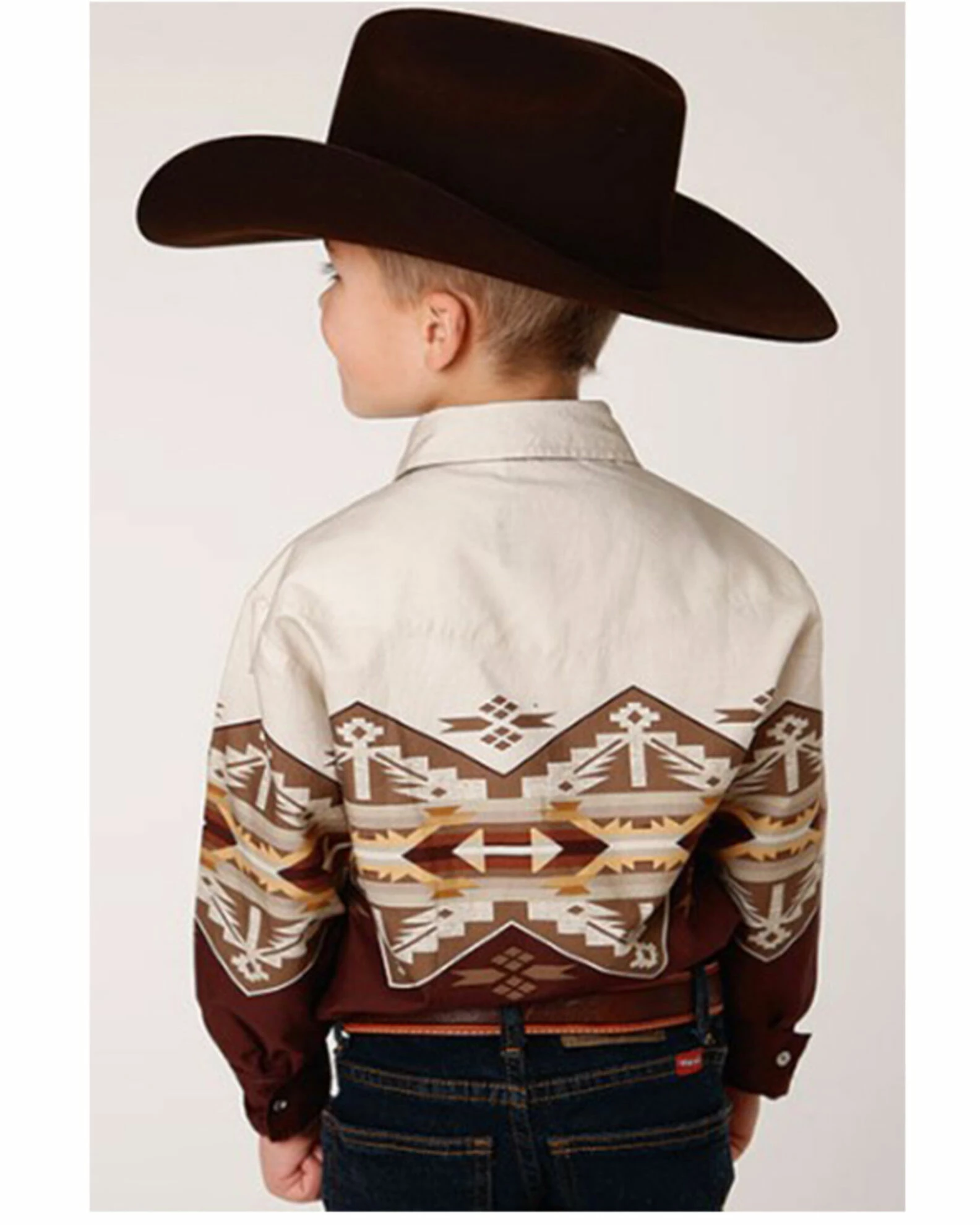 Roper Boys' Southwestern Border Print Long Sleeve Snap Western Shirt White 4 Roper Boys' Southwestern Border Print Long Sleeve Snap Western Shirt White - Image 2