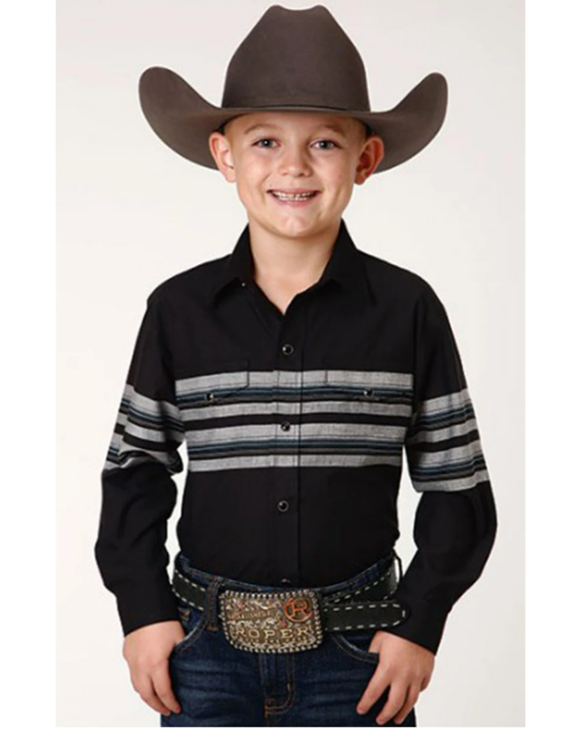Roper Boys' Black Border Stripe Long Sleeve Snap Shirt 6 Roper Boys' Black Border Stripe Long Sleeve Snap Shirt - Image 4