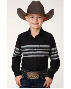 Roper Boys' Black Border Stripe Long Sleeve Snap Shirt