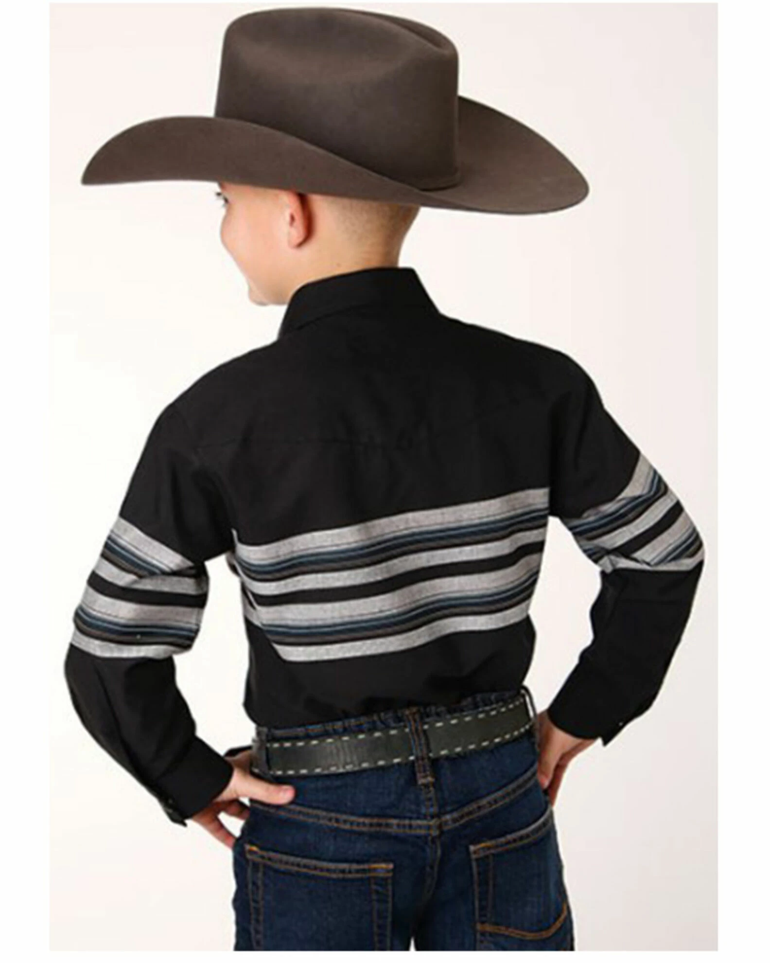 Roper Boys' Black Border Stripe Long Sleeve Snap Shirt 4 Roper Boys' Black Border Stripe Long Sleeve Snap Shirt - Image 2