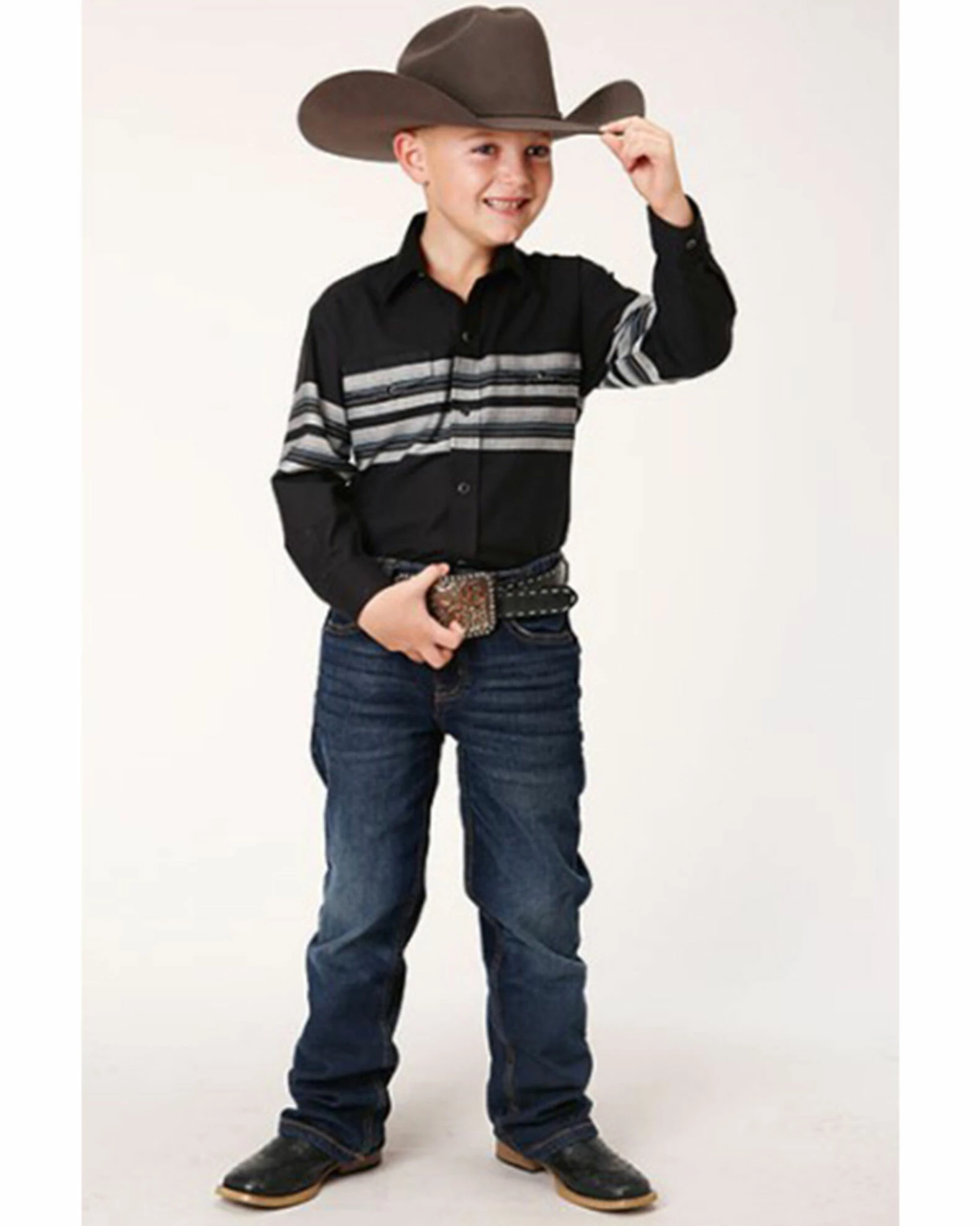 Roper Boys' Black Border Stripe Long Sleeve Snap Shirt 5 Roper Boys' Black Border Stripe Long Sleeve Snap Shirt - Image 3