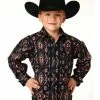 Roper Boys' Southwestern Stripe Print Long Sleeve Snap Western Shirt Black 1 Roper Boys' Southwestern Stripe Print Long Sleeve Snap Western Shirt Black -Roper Shop 2000379157 001 P1