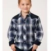 Roper Boys' Plaid Print Long Sleeve Snap Retro Western Shirt Blue -Roper Shop 2000379158 400 P1