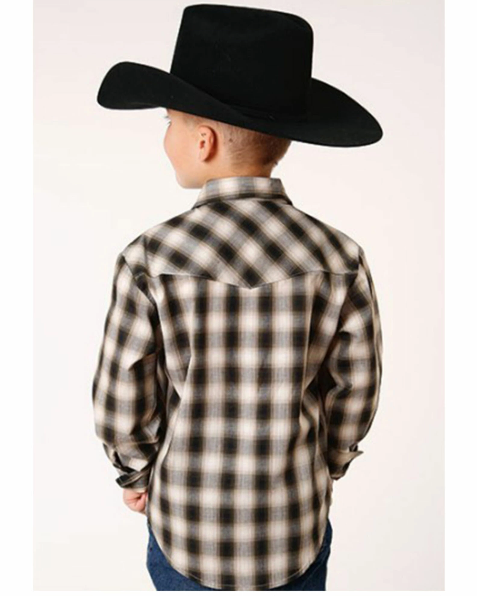 Roper Boys' Plaid Print Long Sleeve Snap Western Shirt Black 4 Roper Boys' Plaid Print Long Sleeve Snap Western Shirt Black - Image 2