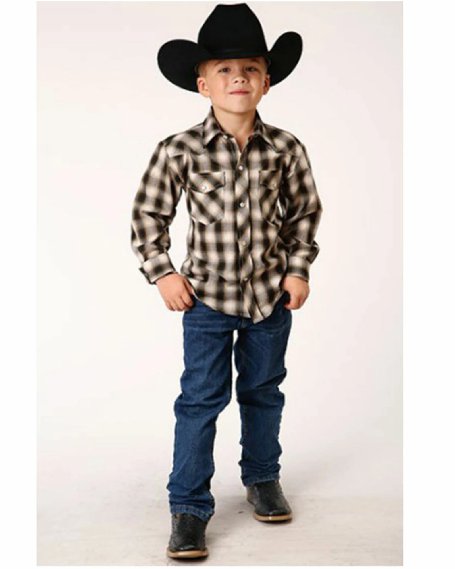 Roper Boys' Plaid Print Long Sleeve Snap Western Shirt Black 5 Roper Boys' Plaid Print Long Sleeve Snap Western Shirt Black - Image 3