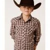 Roper Boys' Plaid Print Cowboy Embroidery Long Sleeve Snap Western Shirt Burgundy 2 Roper Boys' Plaid Print Cowboy Embroidery Long Sleeve Snap Western Shirt Burgundy -Roper Shop 2000379161 640 P1