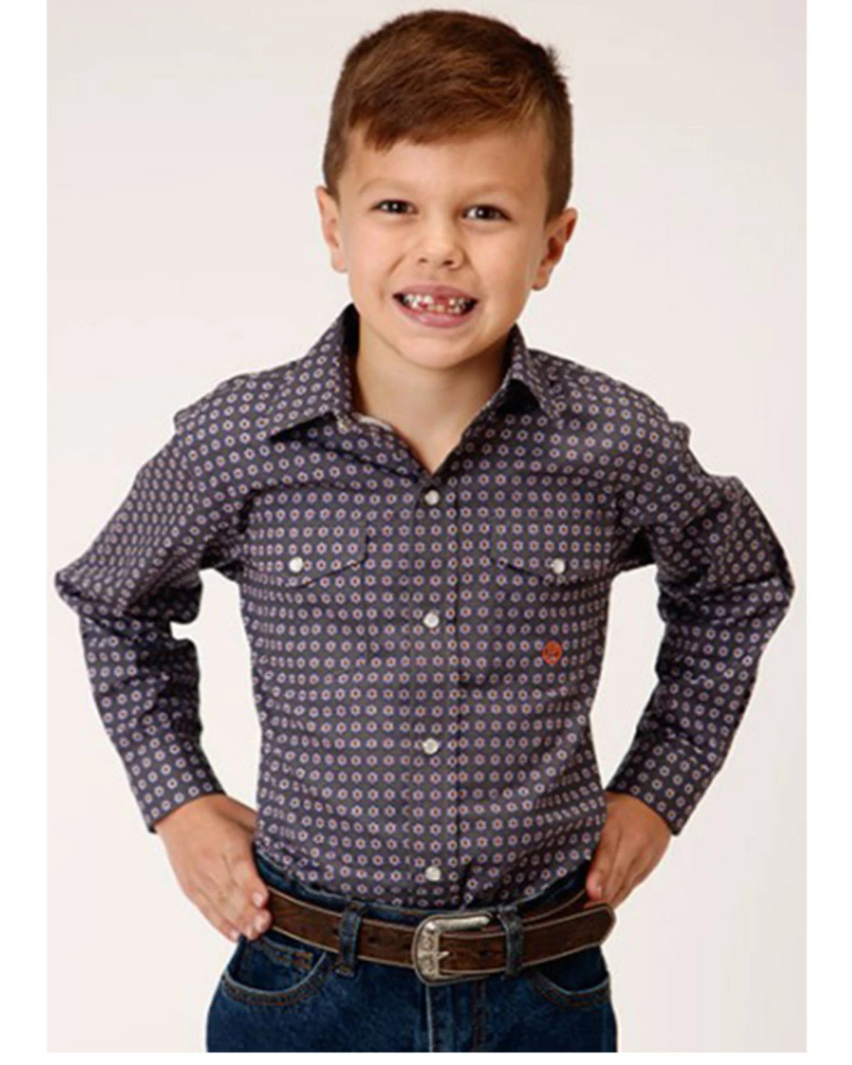 Roper Boys' Amarillo Geo Print Long Sleeve Western Snap Shirt Grey 6 Roper Boys' Amarillo Geo Print Long Sleeve Western Snap Shirt Grey - Image 4