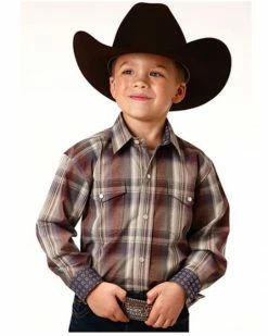 Roper Boys' Amarillo Plaid Print Long Sleeve Snap Western Shirt Grey 9 Roper Boys' Amarillo Plaid Print Long Sleeve Snap Western Shirt Grey -Roper Shop 2000379164 020 P1 1