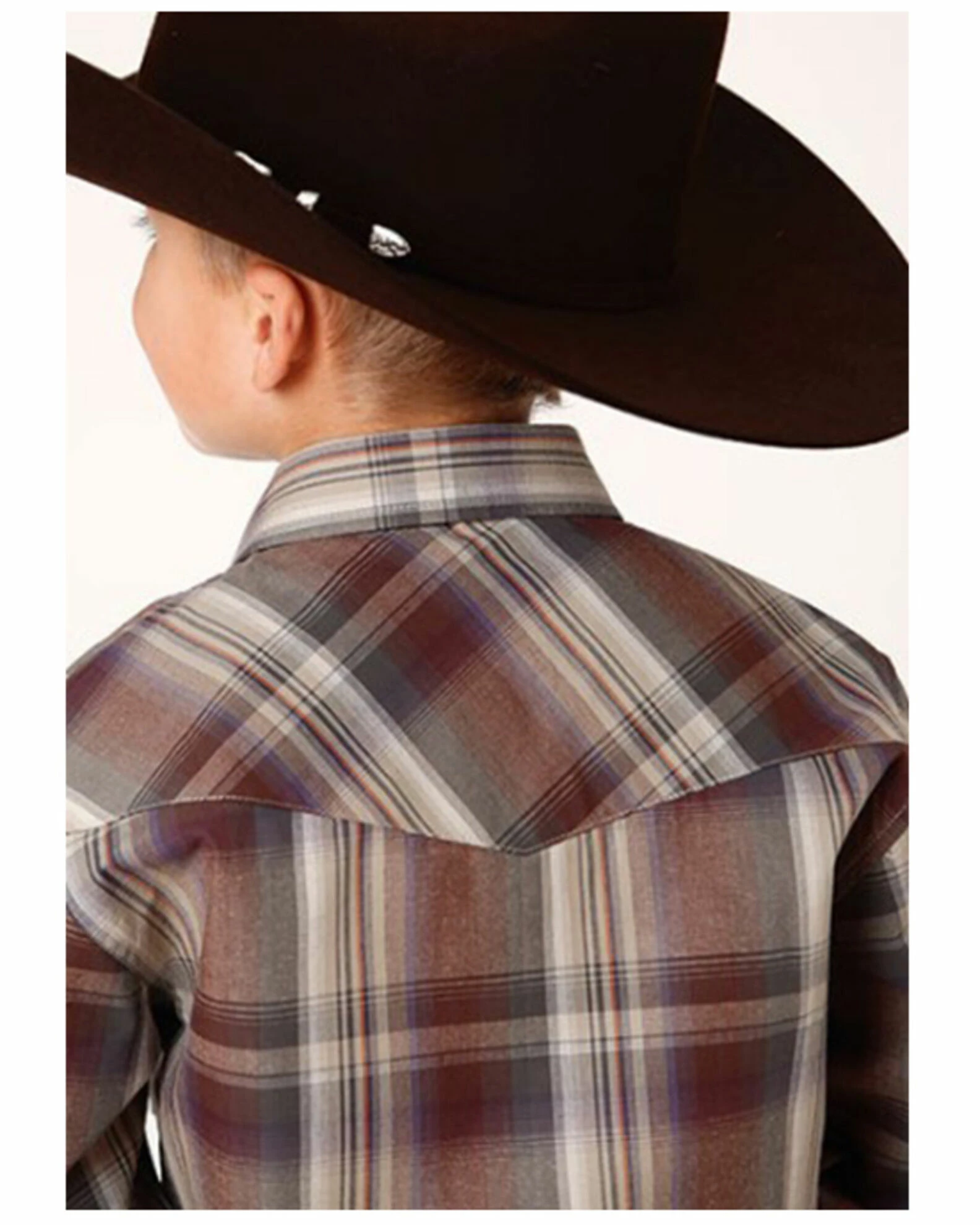 Roper Boys' Amarillo Plaid Print Long Sleeve Snap Western Shirt Grey 4 Roper Boys' Amarillo Plaid Print Long Sleeve Snap Western Shirt Grey - Image 2