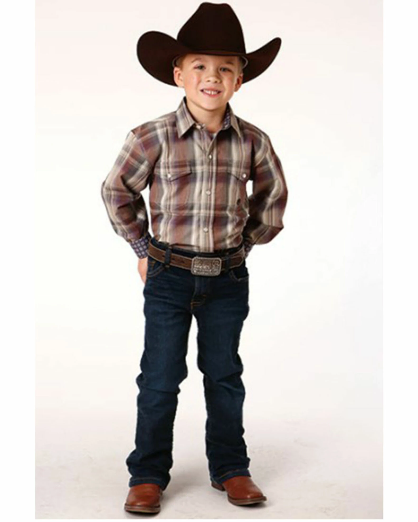 Roper Boys' Amarillo Plaid Print Long Sleeve Snap Western Shirt Grey 5 Roper Boys' Amarillo Plaid Print Long Sleeve Snap Western Shirt Grey - Image 3