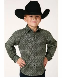Roper Boys' Amarillo Ornate Geo Print Long Sleeve Snap Western Shirt Green 9 Roper Boys' Amarillo Ornate Geo Print Long Sleeve Snap Western Shirt Green -Roper Shop 2000379165 300 P1 1
